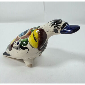 Vintage Tonala Hand Painted Art Pottery Duck Mexico Folk Art signed